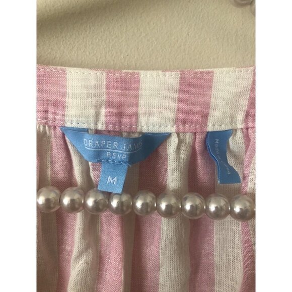 Draper James Size Medium RSVP Flutter Sleeve Smocked Top White Pink Stripe Linen - Picture 4 of 5